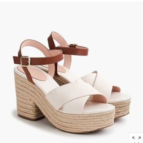 J. Crew Espadrille Platform Sandals Two-Tone Leather Women Size 9.5 - Picture 2 of 8